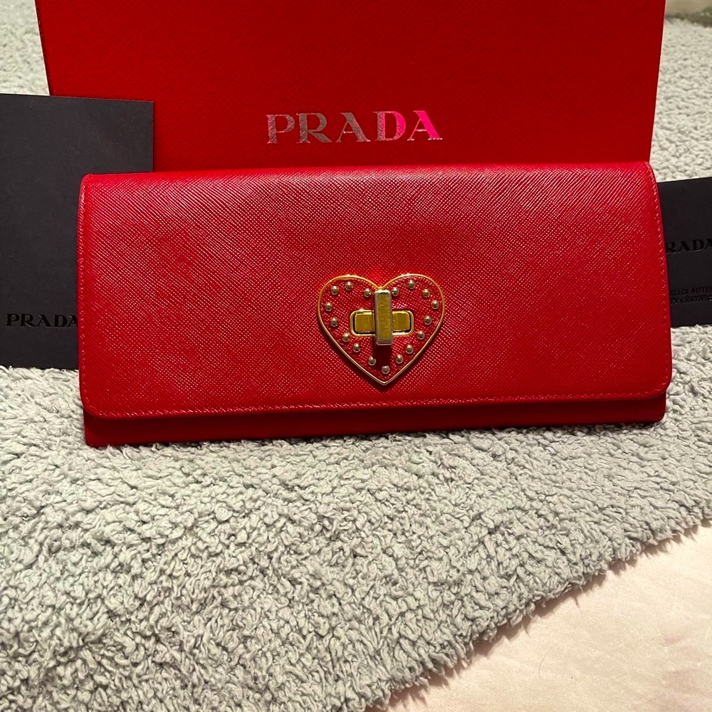 Prada Saffiano Red Leather Heart Wallet